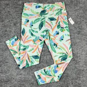 Old Navy Powersoft Leggings Womens L Mint Green Tropical 7/8 Ankle High Rise